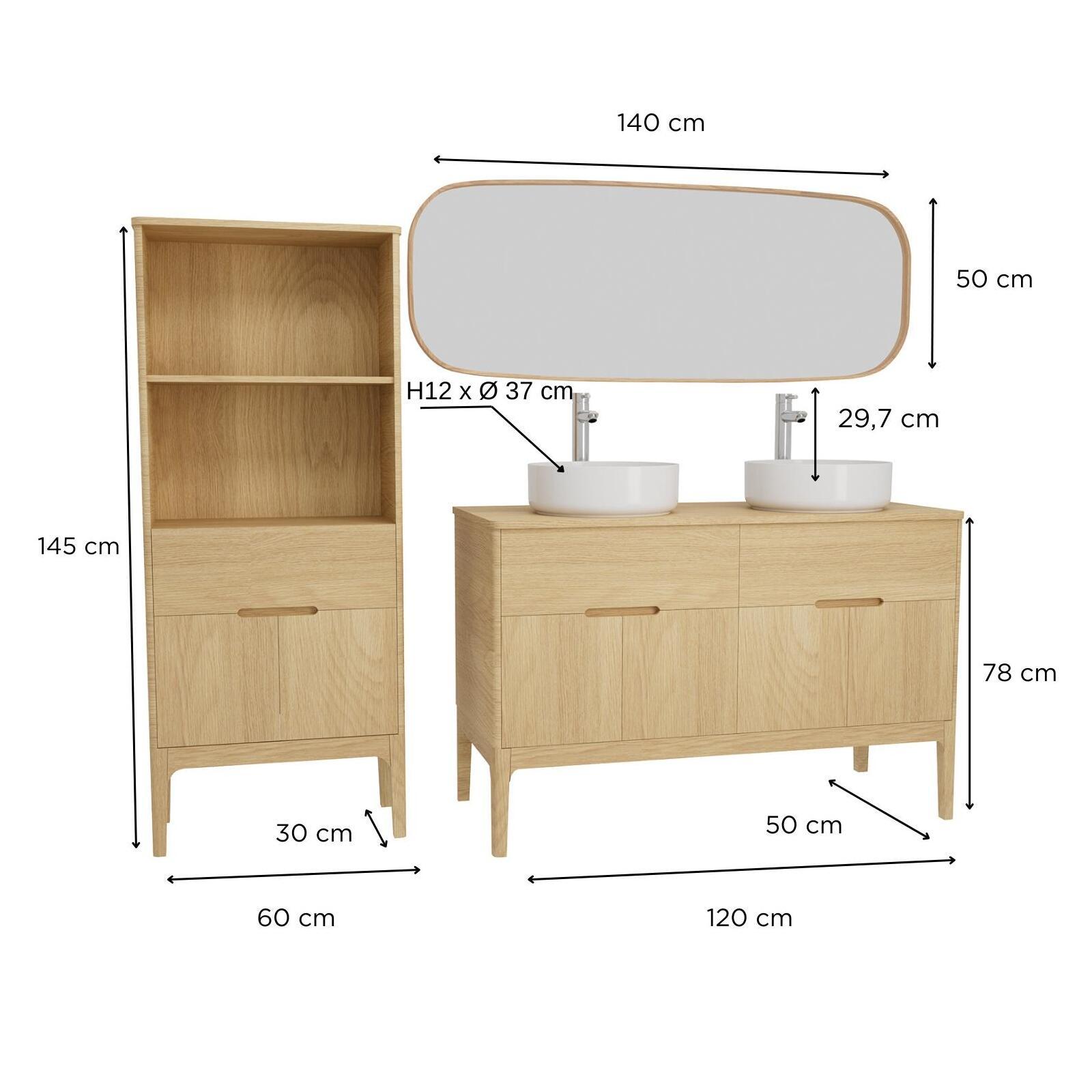 Ensemble meuble double vasque 120cm ALASKA + vasque DIEGO + robinet TAP + Miroir FLOKI + Colonne ALASKA