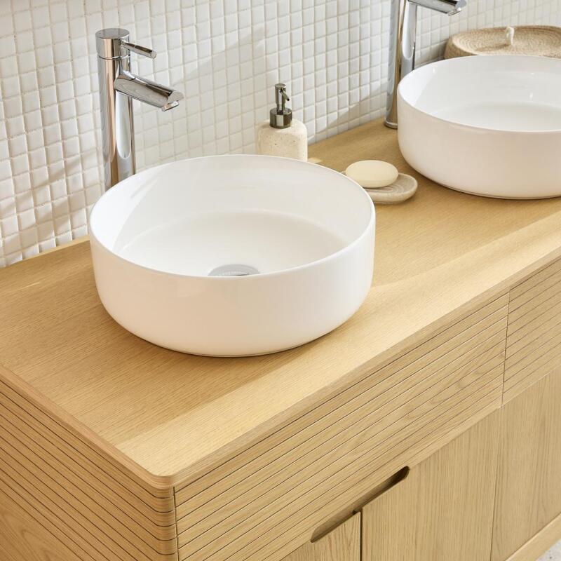Ensemble meuble double vasque 120cm ALASKA + vasque DIEGO + robinet TAP + Miroir FLOKI + Colonne ALASKA