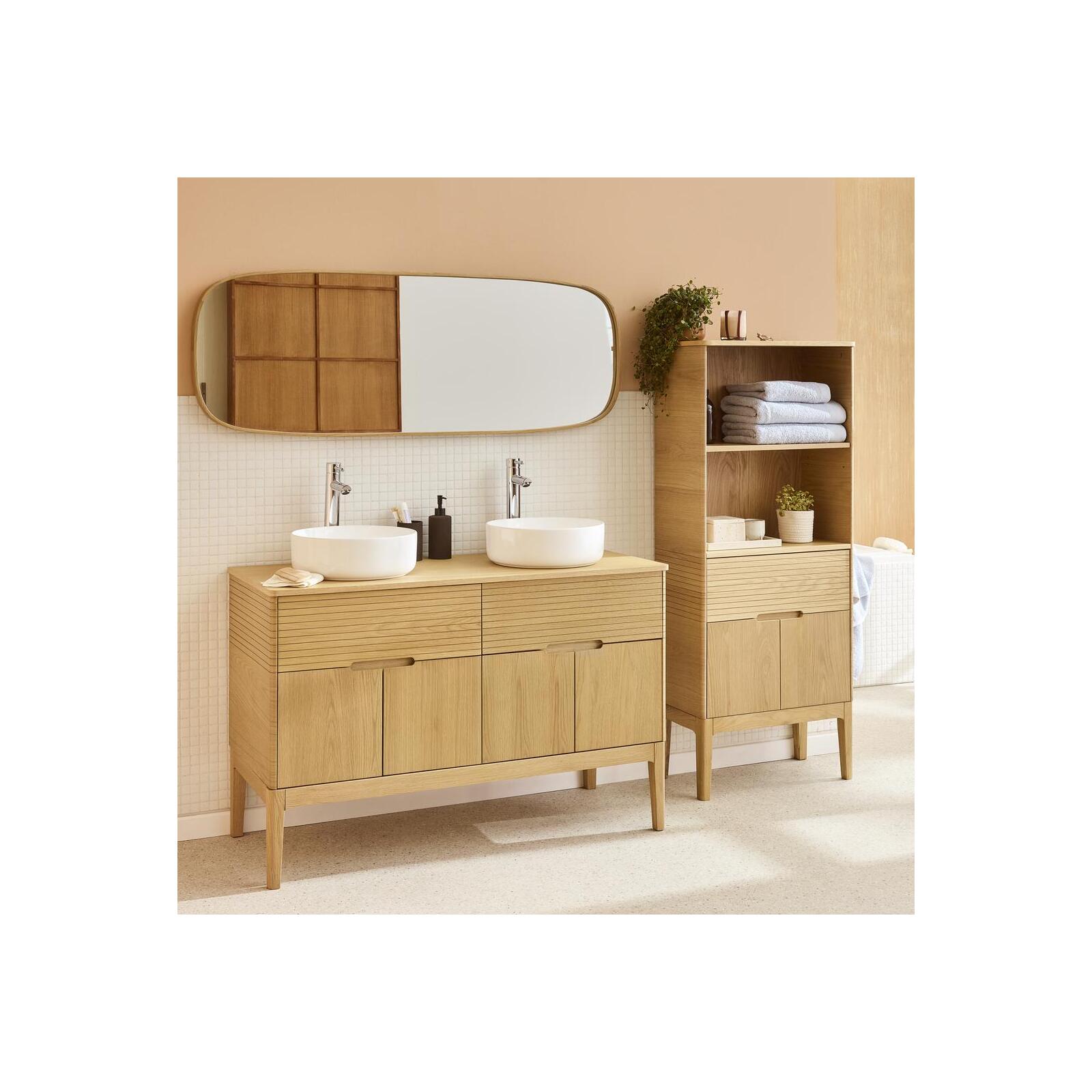 Ensemble meuble double vasque 120cm ALASKA + vasque DIEGO + robinet TAP + Miroir FLOKI + Colonne ALASKA