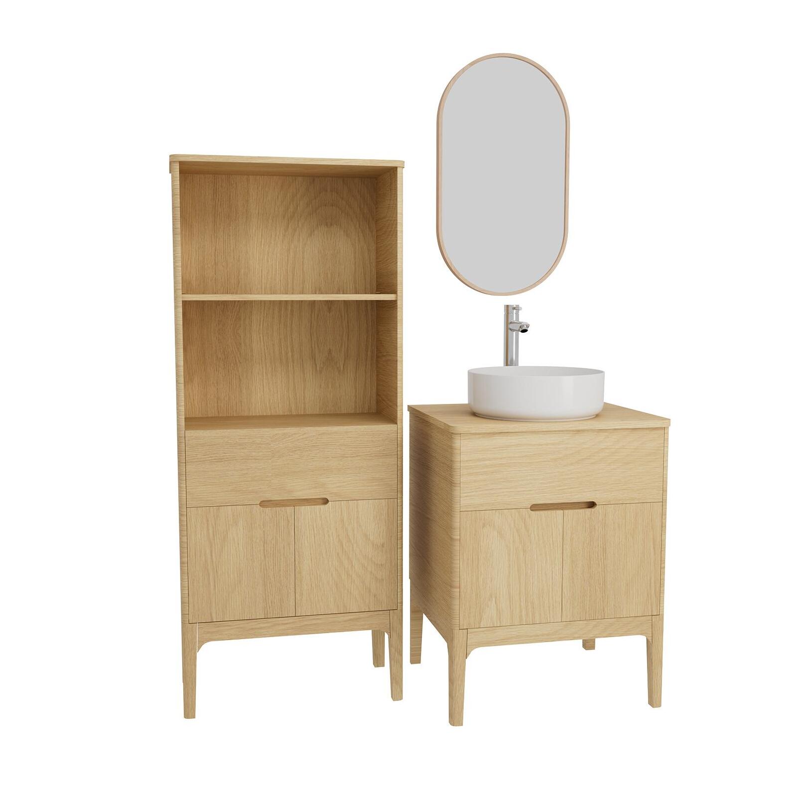 Ensemble meuble double vasque 60cm ALASKA + vasque DIEGO + robinet TAP + Miroir PEPPER + Colonne ALASKA