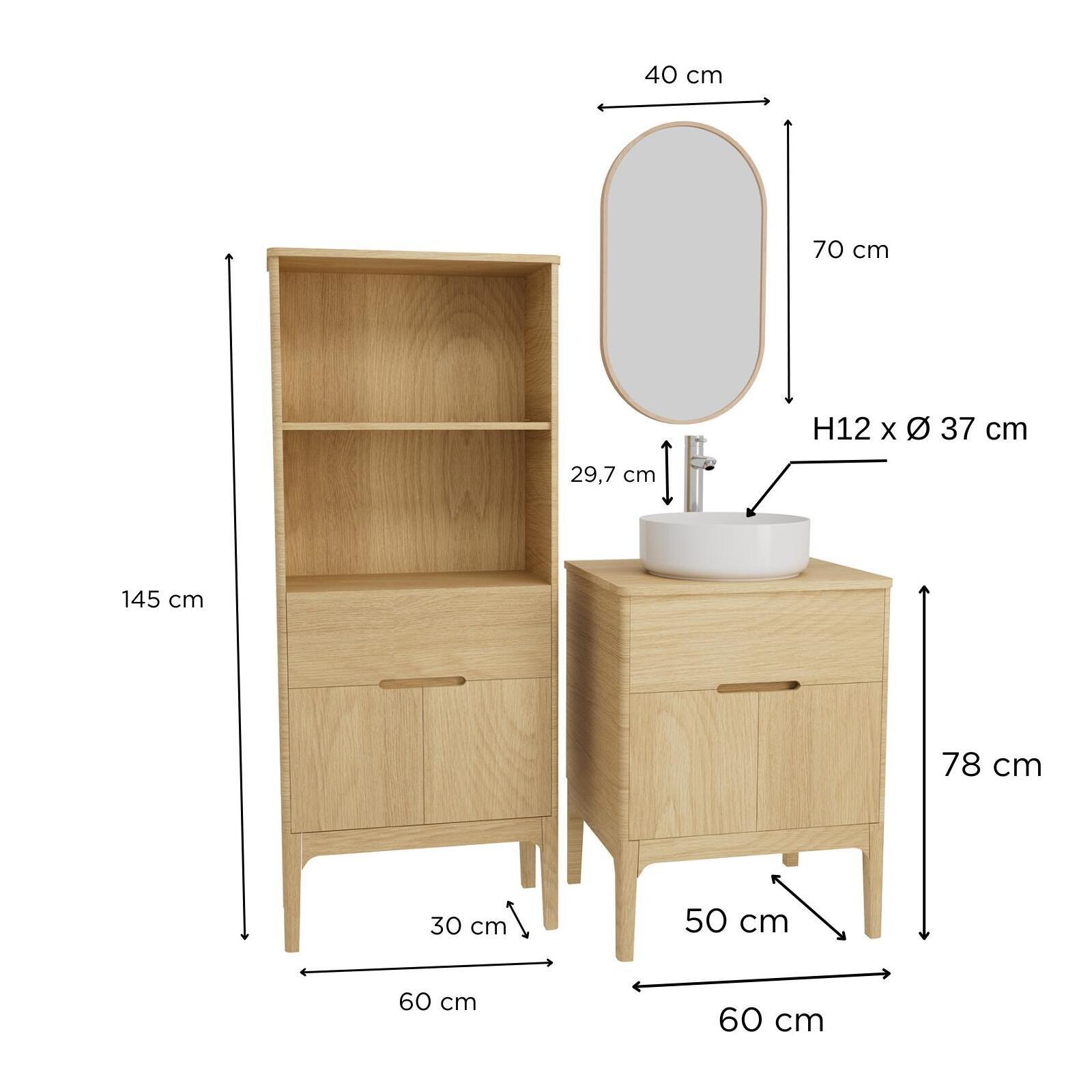 Ensemble meuble double vasque 60cm ALASKA + vasque DIEGO + robinet TAP + Miroir PEPPER + Colonne ALASKA