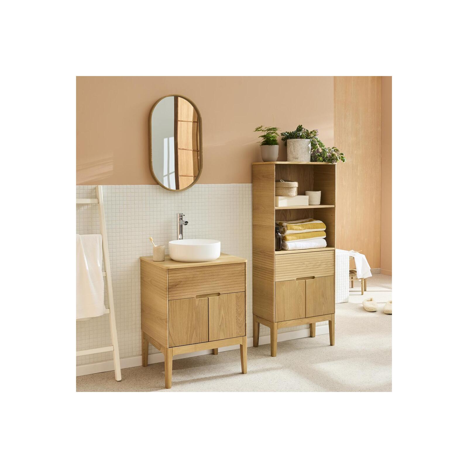 Ensemble meuble double vasque 60cm ALASKA + vasque DIEGO + robinet TAP + Miroir PEPPER + Colonne ALASKA