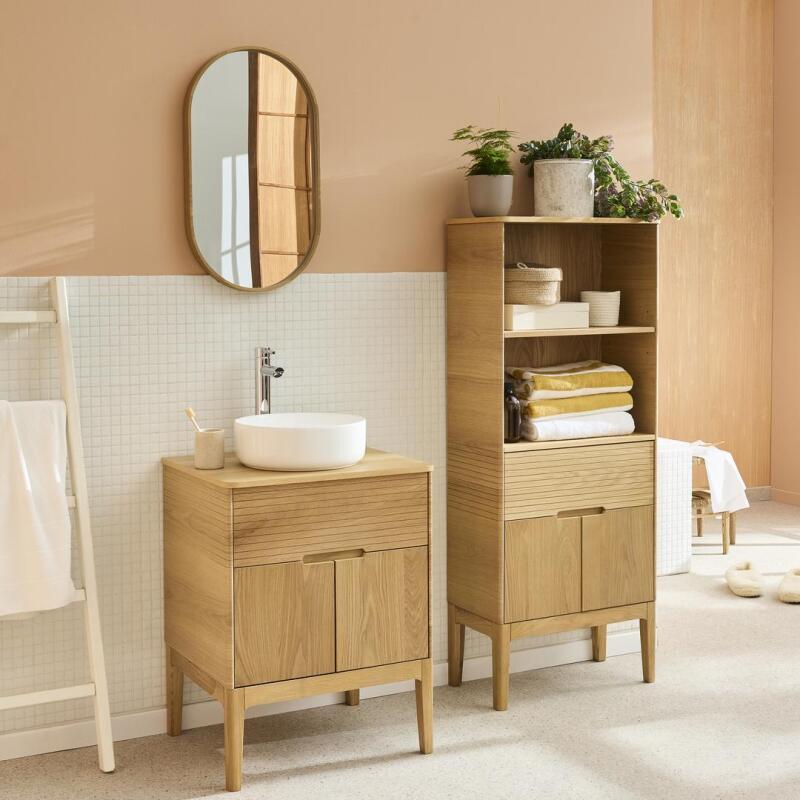 Ensemble meuble double vasque 60cm ALASKA + vasque DIEGO + robinet TAP + Miroir PEPPER + Colonne ALASKA