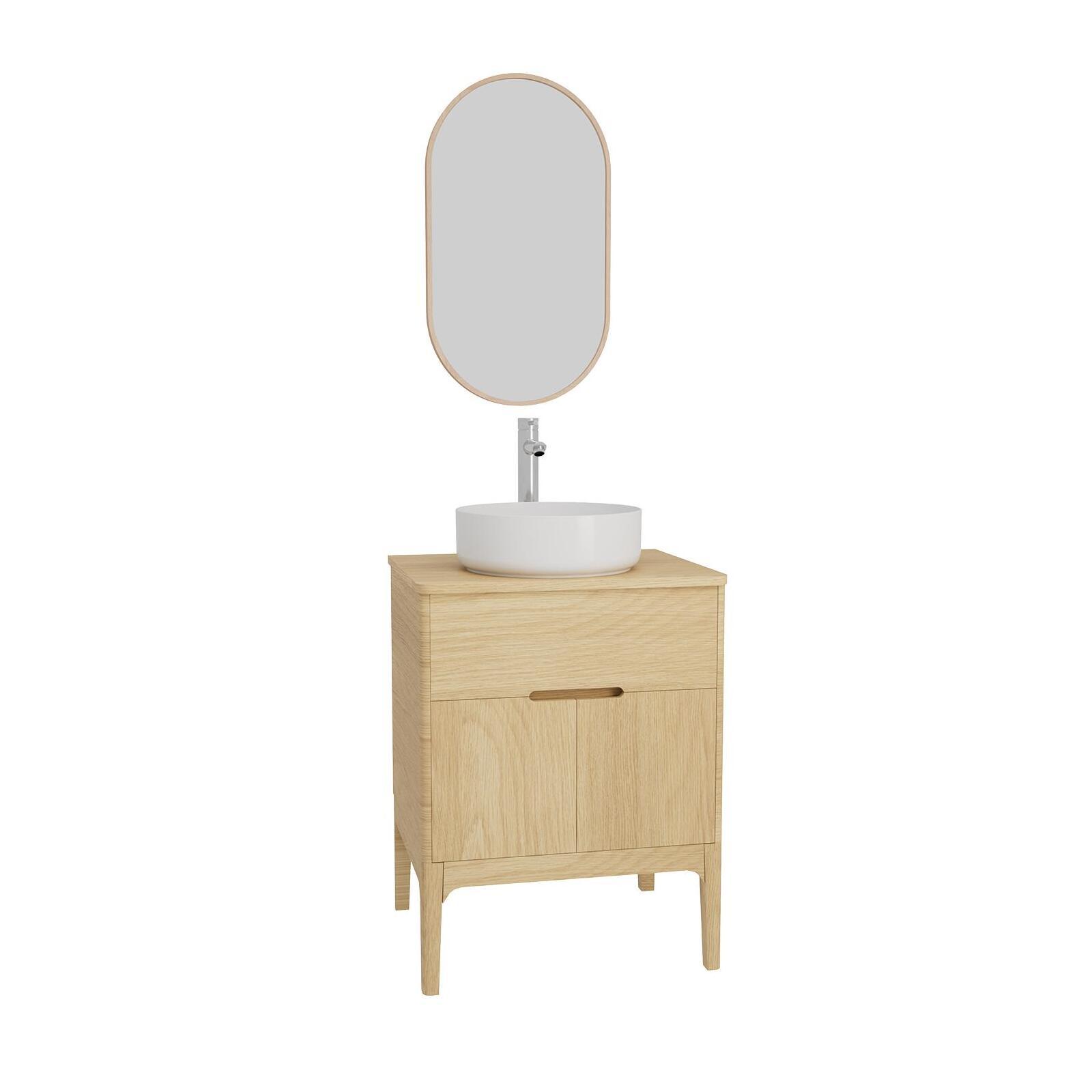 Ensemble meuble double vasque 60cm ALASKA + vasque DIEGO + robinet TAP + Miroir PEPPER