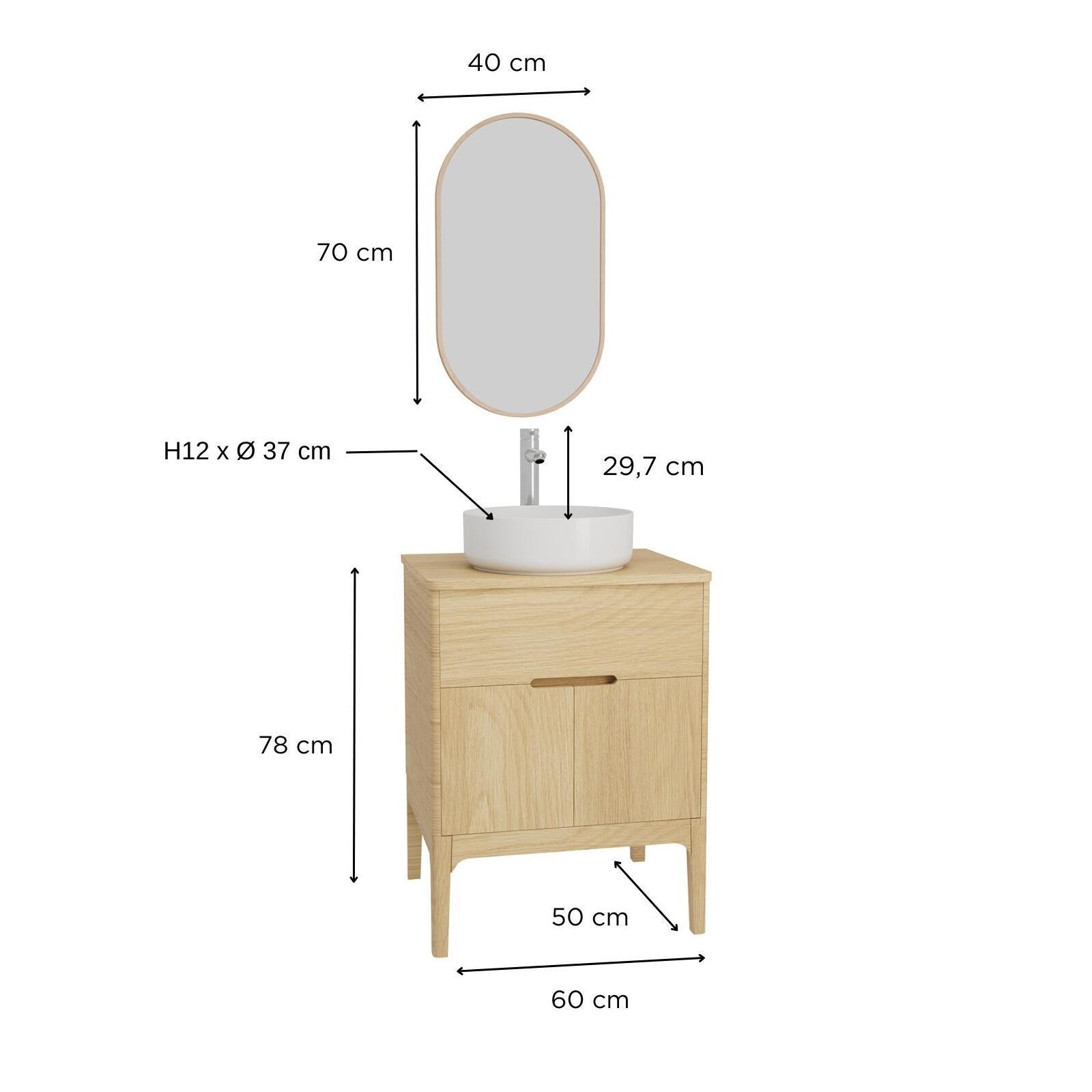 Ensemble meuble double vasque 60cm ALASKA + vasque DIEGO + robinet TAP + Miroir PEPPER