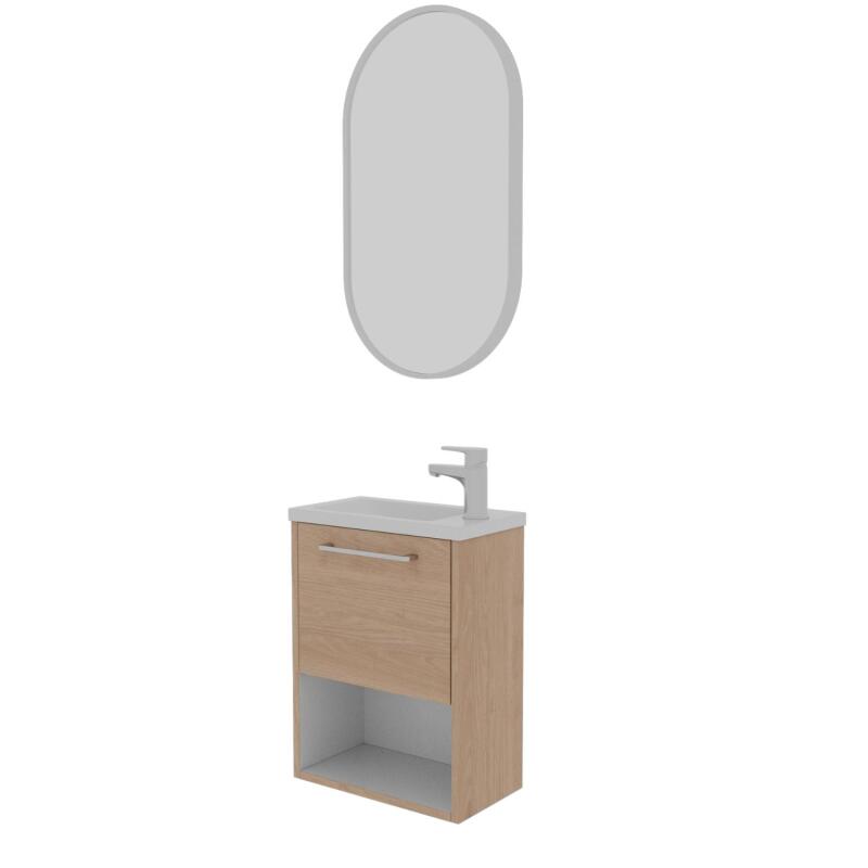 Ensemble meuble lave-mains NIKA + robinet TAP + Miroir PEPPER
