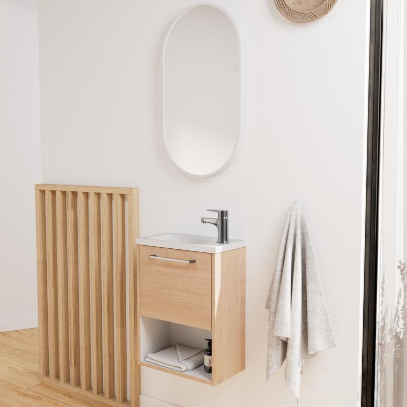 Ensemble meuble lave-mains NIKA + robinet TAP + Miroir PEPPER