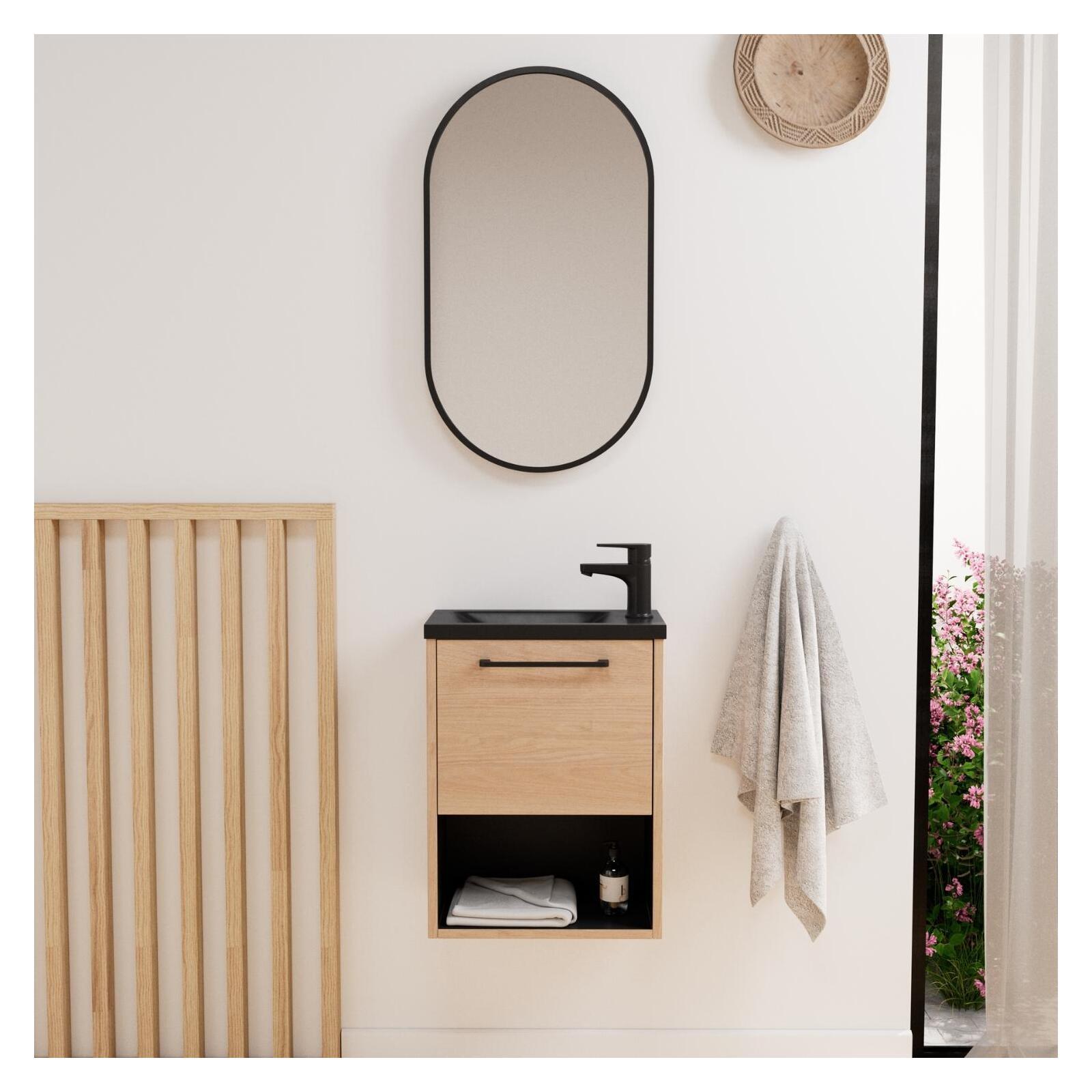 Ensemble meuble lave-mains NIKA + robinet GRIFO + Miroir PEPPER