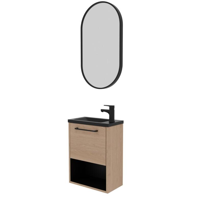 Ensemble meuble lave-mains NIKA + robinet GRIFO + Miroir PEPPER