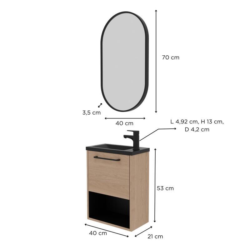 Ensemble meuble lave-mains NIKA + robinet GRIFO + Miroir PEPPER