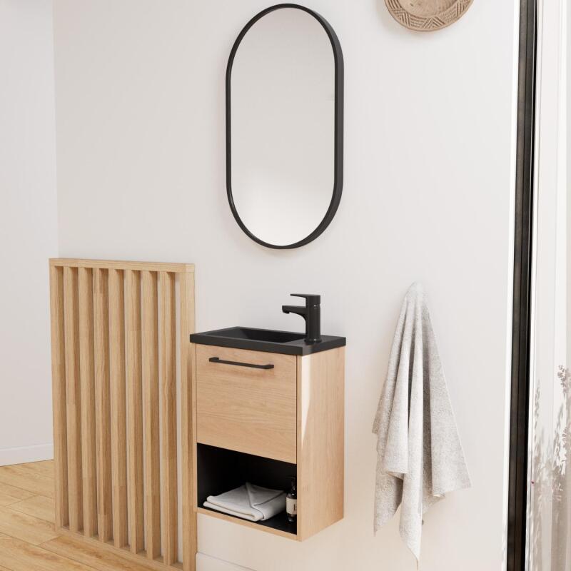 Ensemble meuble lave-mains NIKA + robinet GRIFO + Miroir PEPPER