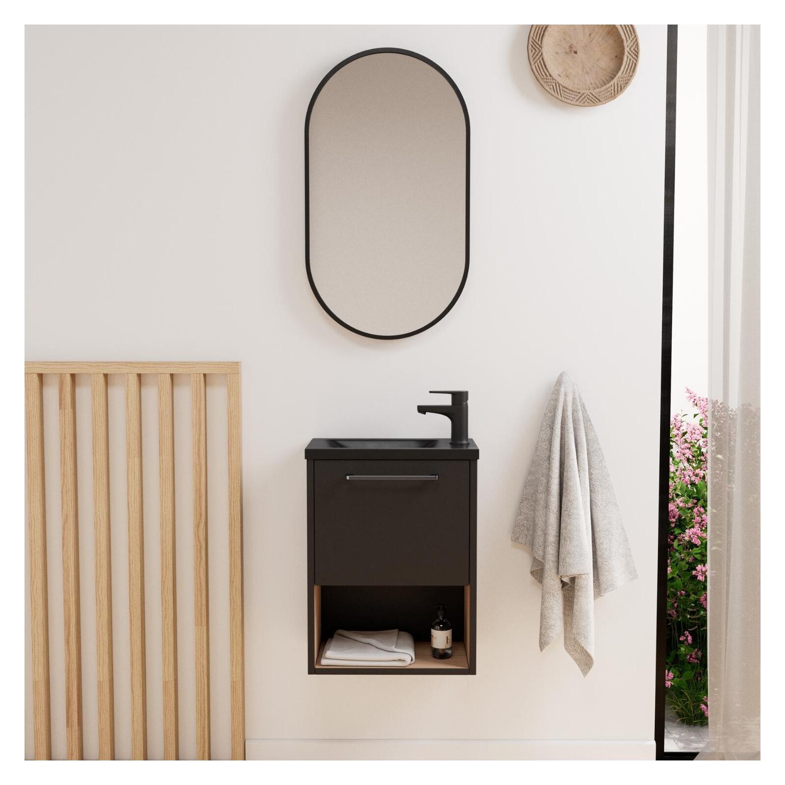 Ensemble meuble lave-mains NIKA + robinet GRIFO + Miroir PEPPER