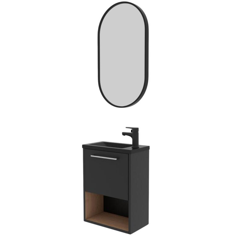 Ensemble meuble lave-mains NIKA + robinet GRIFO + Miroir PEPPER