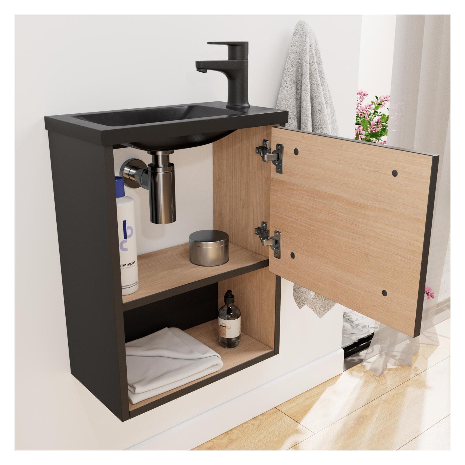 Ensemble meuble lave-mains NIKA + robinet GRIFO + Miroir PEPPER