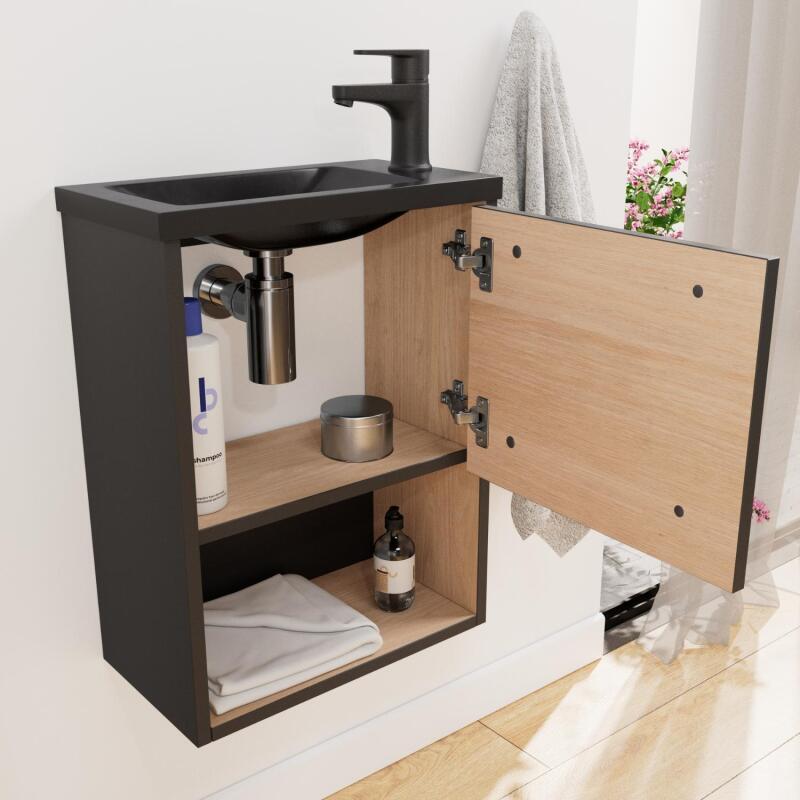 Ensemble meuble lave-mains NIKA + robinet GRIFO + Miroir PEPPER