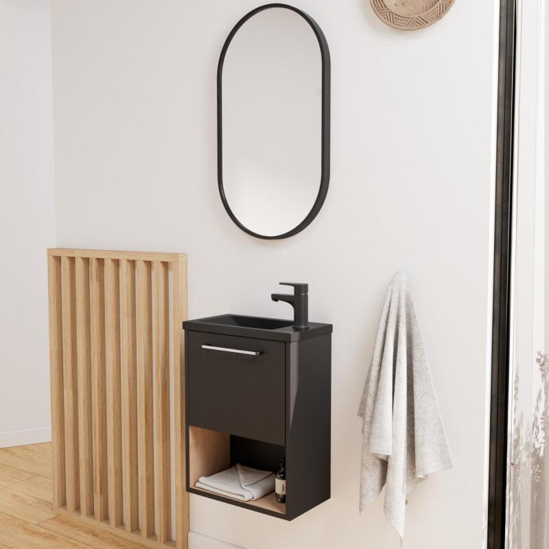 Ensemble meuble lave-mains NIKA + robinet GRIFO + Miroir PEPPER