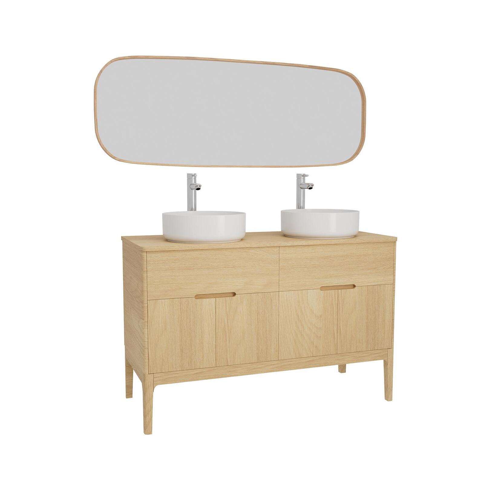 Ensemble meuble double vasque 120cm ALASKA + vasque DIEGO + robinet TAP + Miroir FLOKI