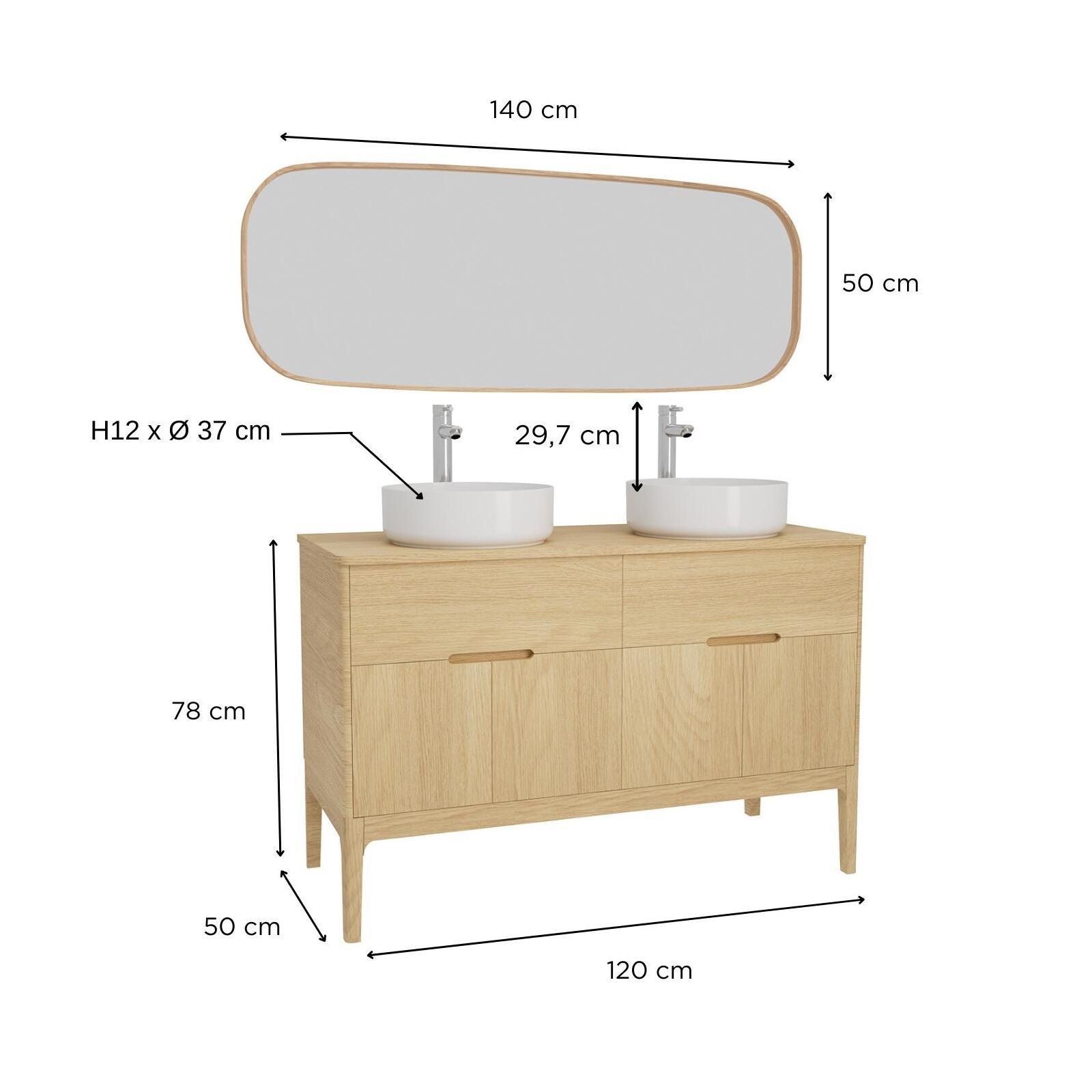 Ensemble meuble double vasque 120cm ALASKA + vasque DIEGO + robinet TAP + Miroir FLOKI