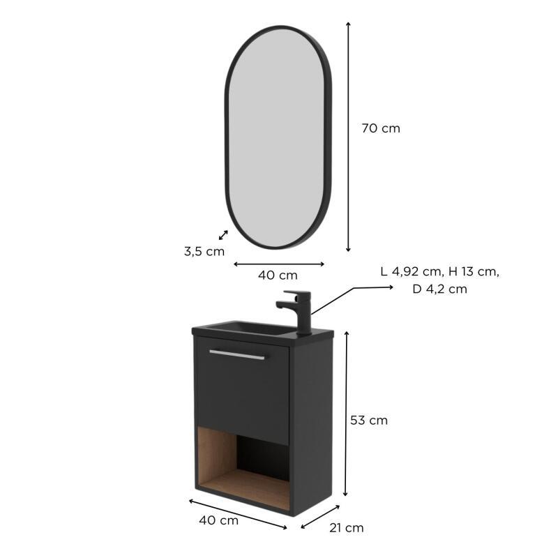 Ensemble meuble lave-mains NIKA + Miroir PEPPER