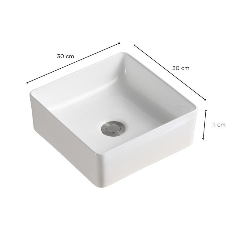 Vasque à poser carrée en céramique blanche 30x30 cm AONI