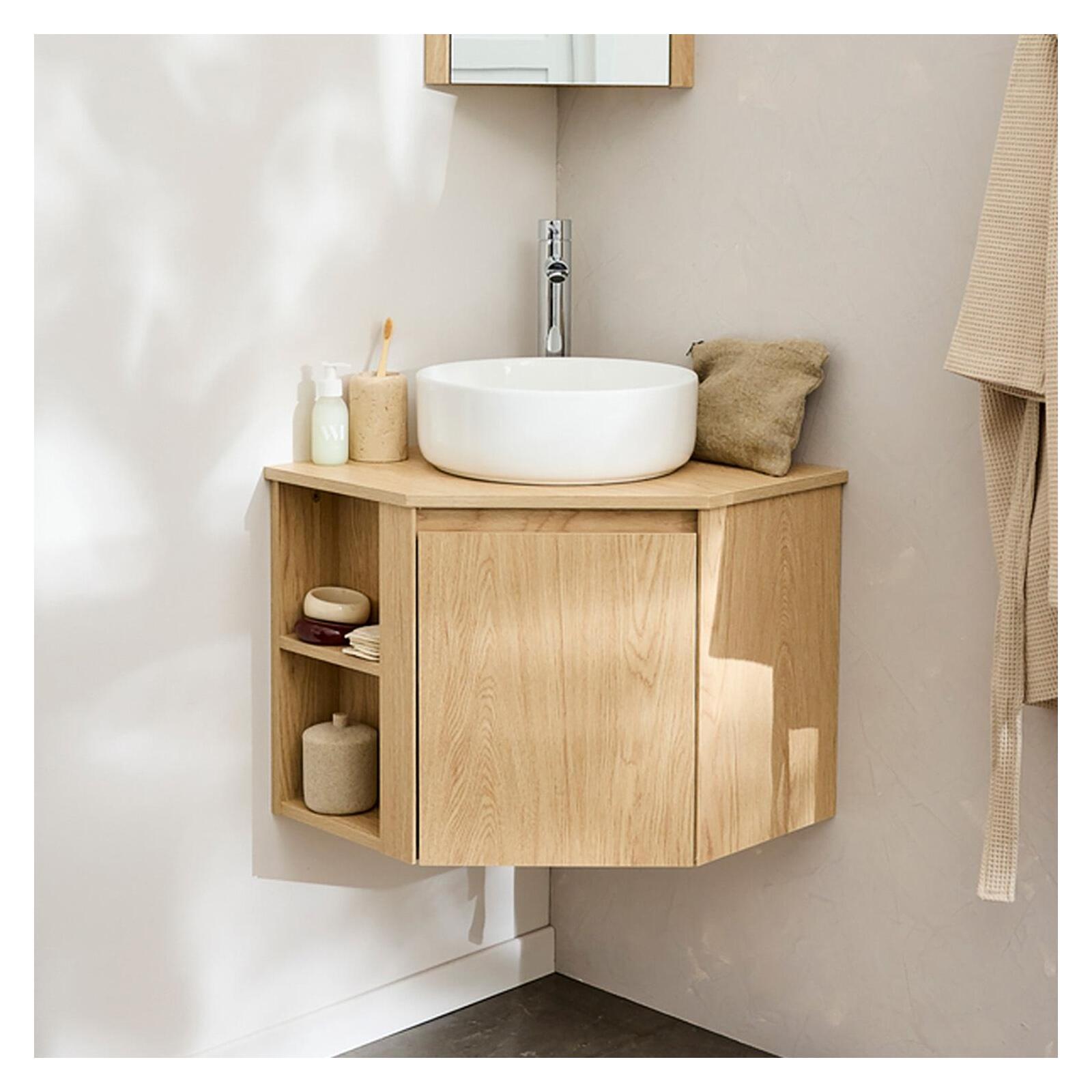 Ensemble meuble sous vasque d'angle + vasque DIEGO noire + robinet TAP