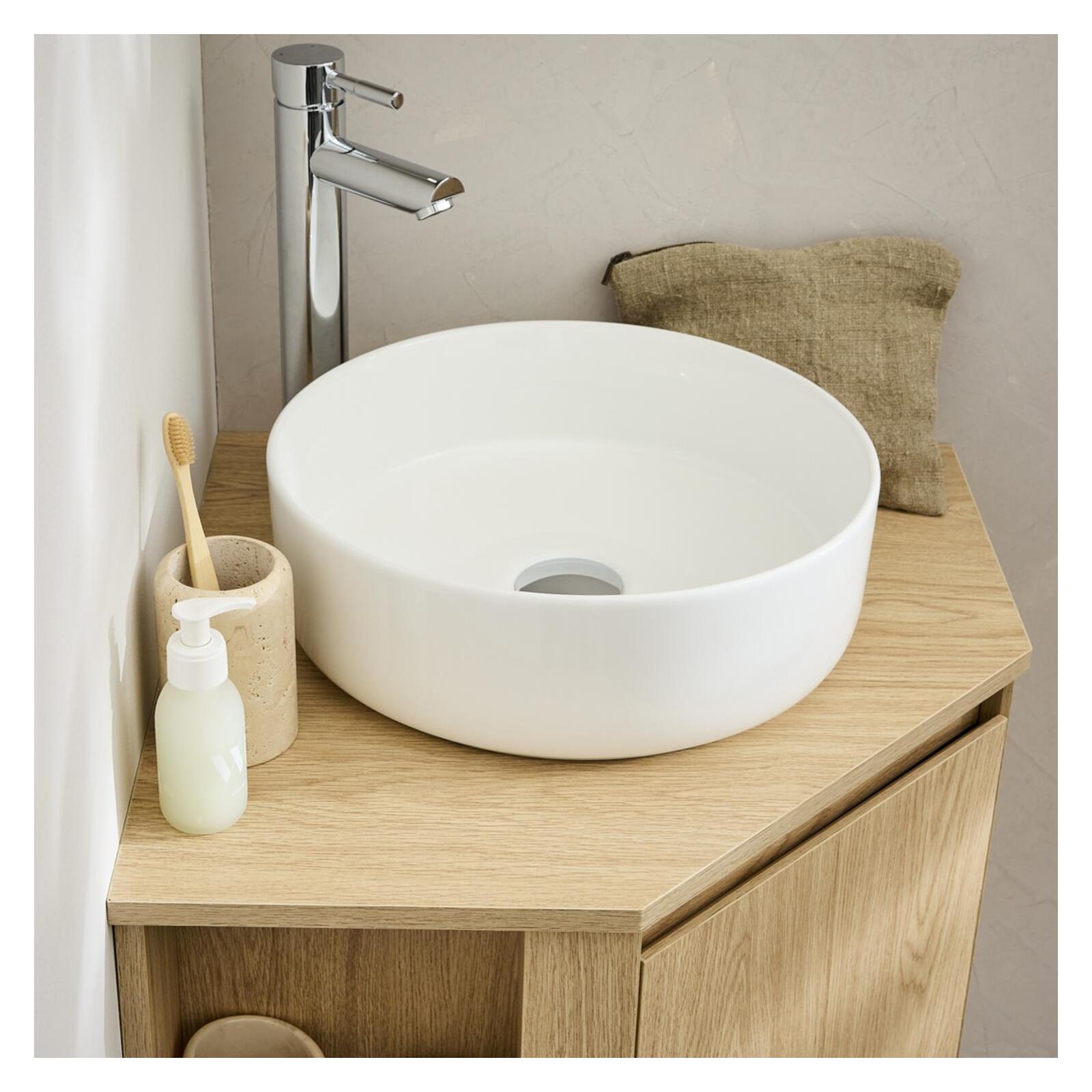 Ensemble meuble sous vasque d'angle + vasque DIEGO noire + robinet TAP