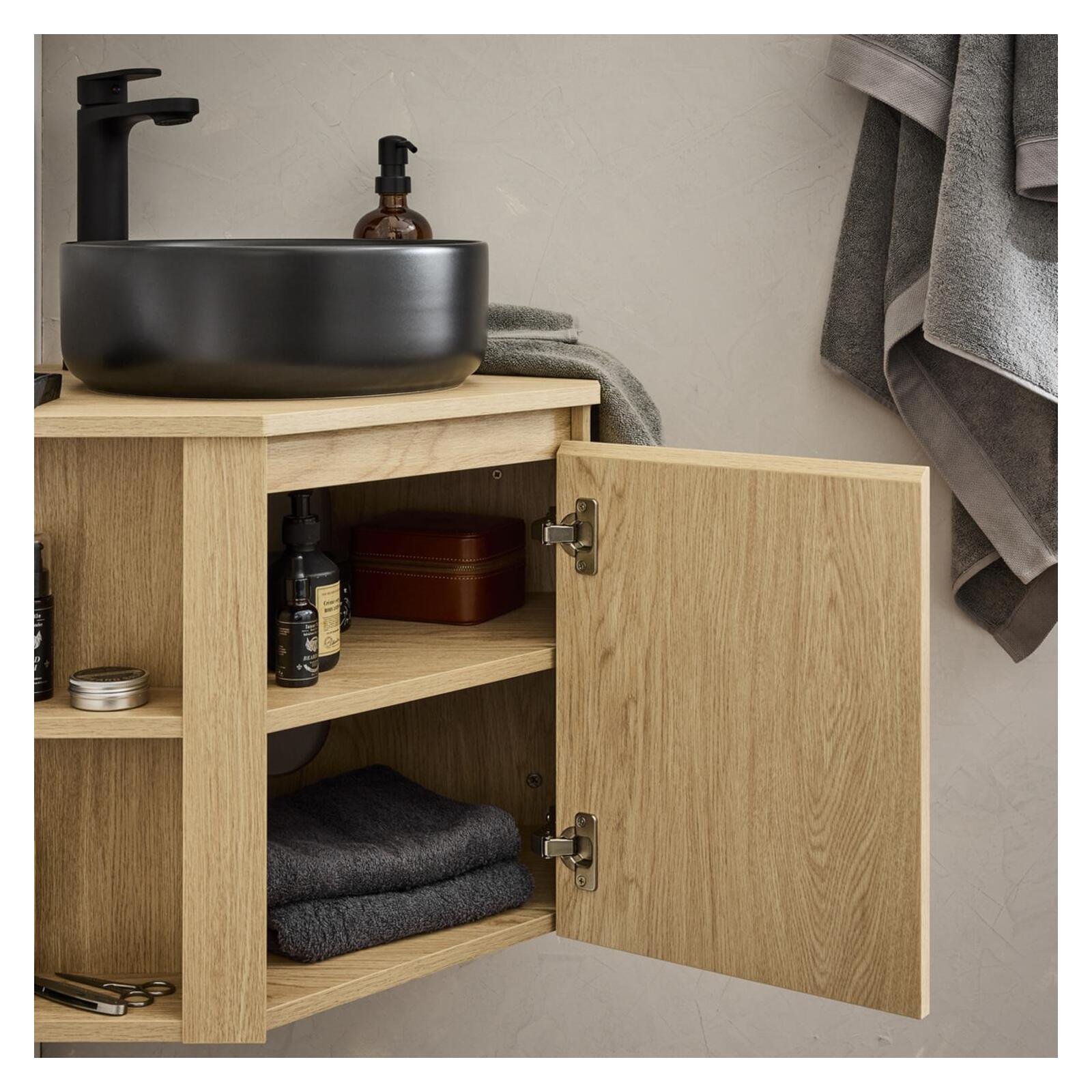 Ensemble meuble sous vasque d'angle + vasque DIEGO noire + robinet TAP