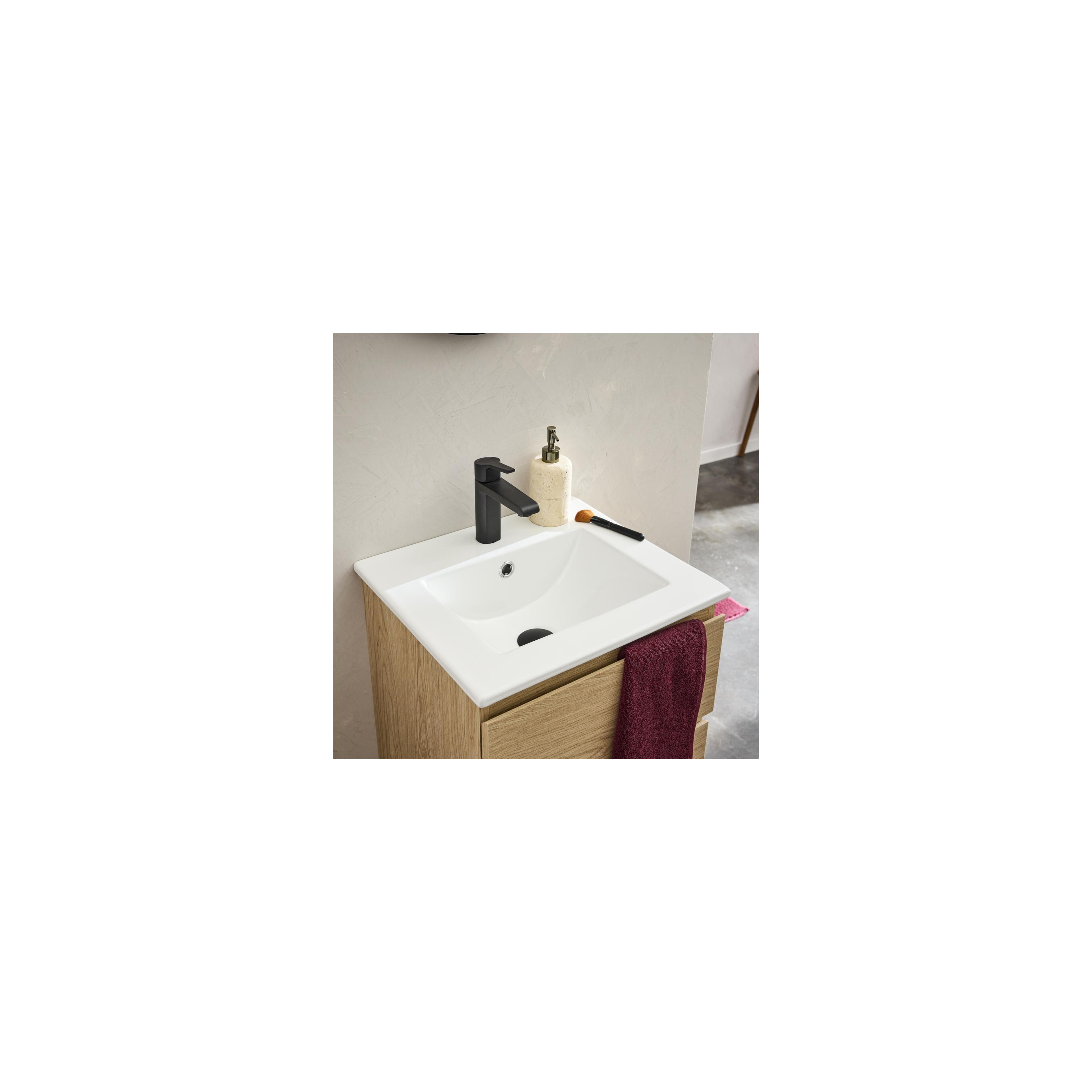 Meuble simple vasque 60cm SORRENTO Décor chêne + vasque noire | Leroy