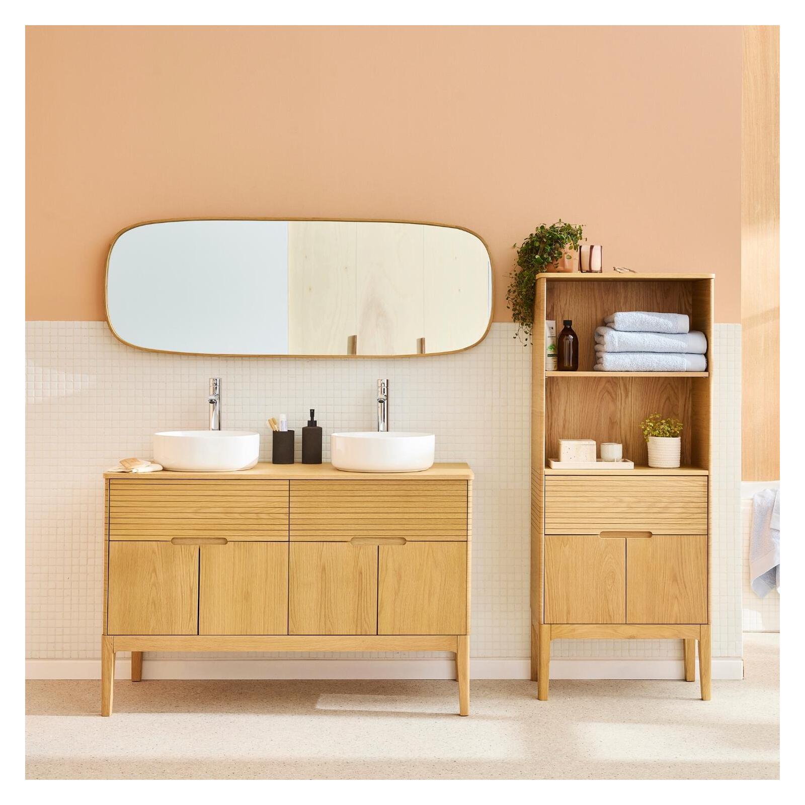 Ensemble meuble double vasque 120cm ALASKA + vasque DIEGO + robinet TAP + Miroir FLOKI + Colonne ALASKA