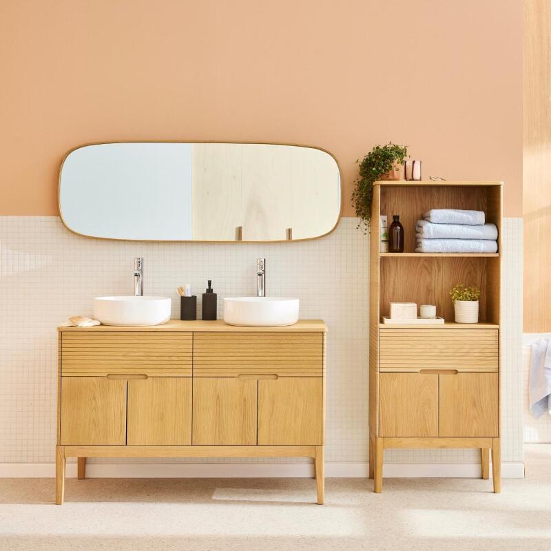 Ensemble meuble double vasque 120cm ALASKA + vasque DIEGO + robinet TAP + Miroir FLOKI + Colonne ALASKA