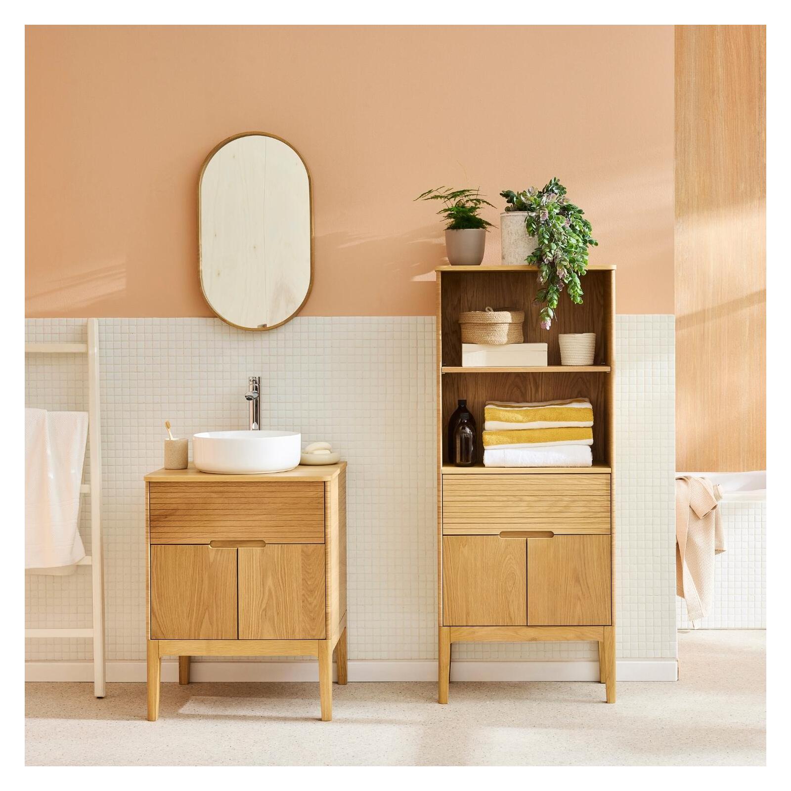 Ensemble meuble simple vasque 60cm ALASKA + vasque DIEGO + robinet TAP + Miroir PEPPER + Colonne ALASKA