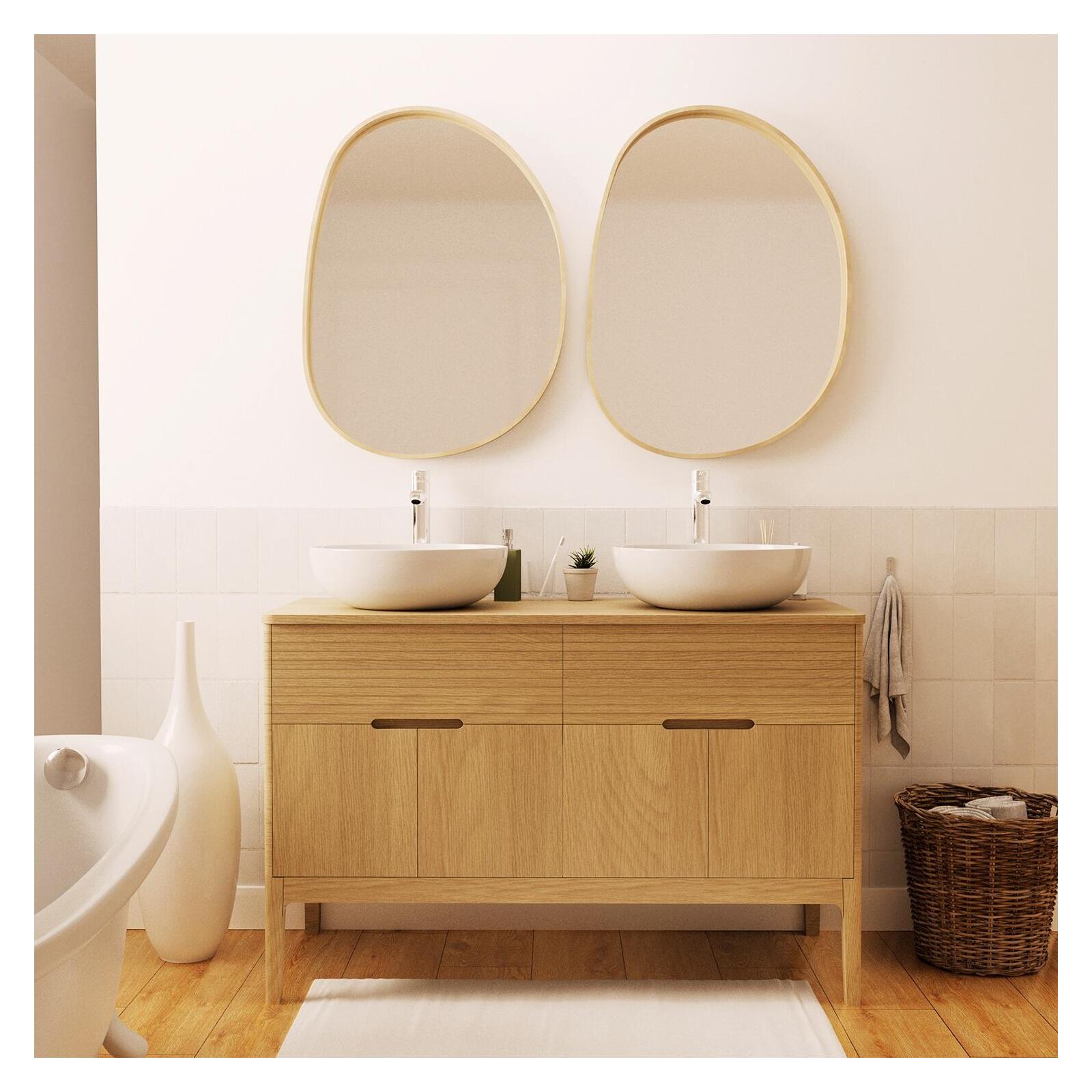 Ensemble meuble double vasque 120 cm chêne naturel + 2 vasques + 2 robinets + 2 miroirs Ensemble meuble double vasque 120 cm chêne naturel + 2 vasques + 2 robinets + 2 miroirs