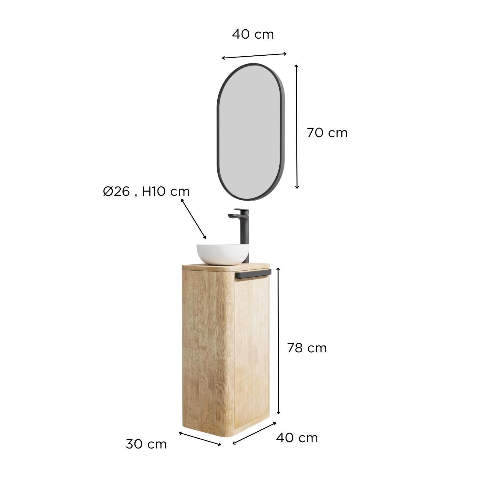 Ensemble meuble lave-mains TOM + vasque MAUD + miroir PEPPER