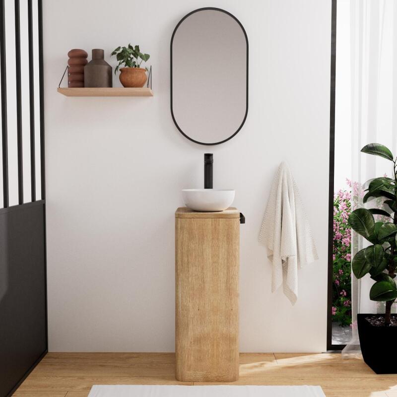 Ensemble meuble lave-mains TOM + vasque MAUD + robinet ROB + miroir PEPPER
