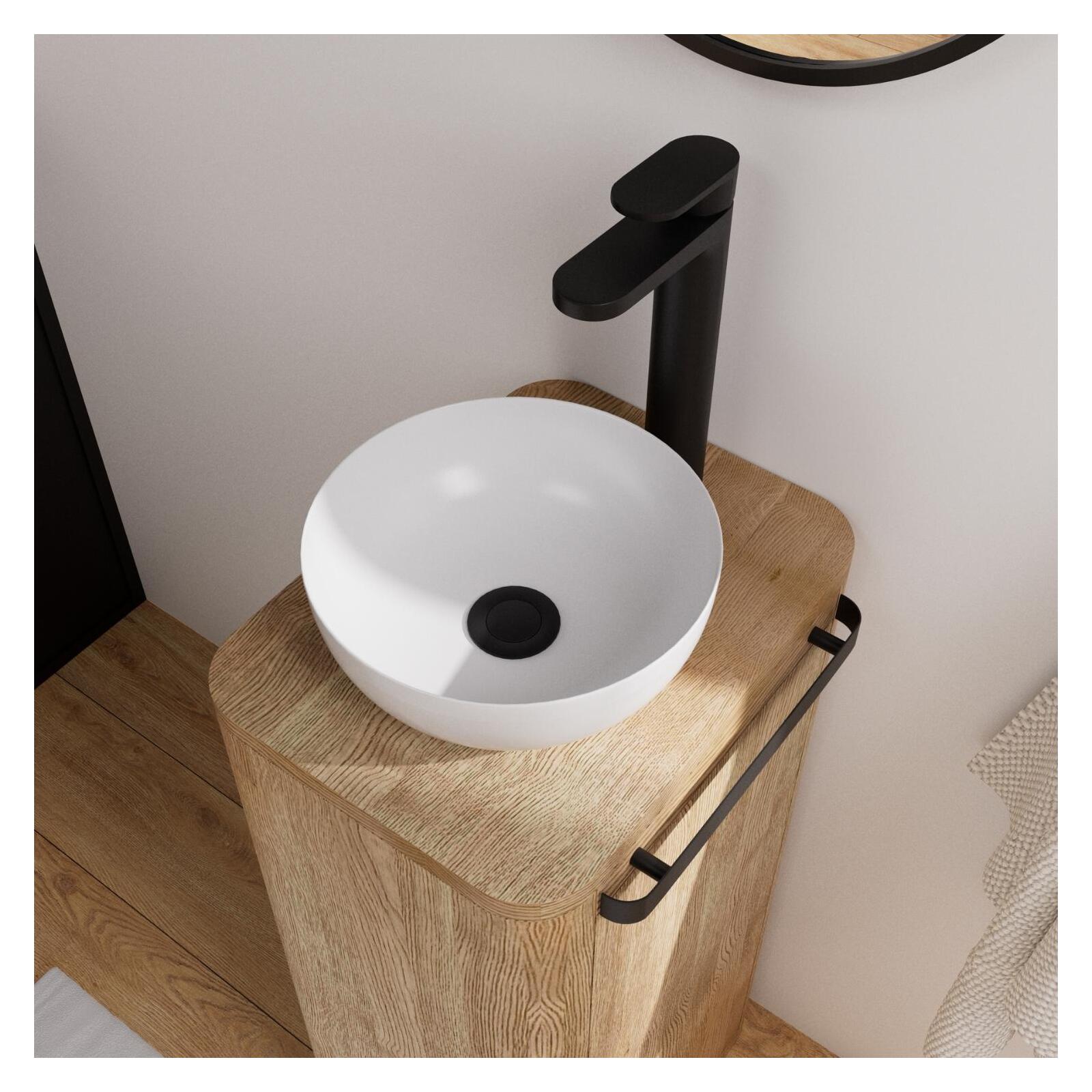 Ensemble meuble lave-mains TOM + vasque MAUD + robinet ROB + miroir PEPPER