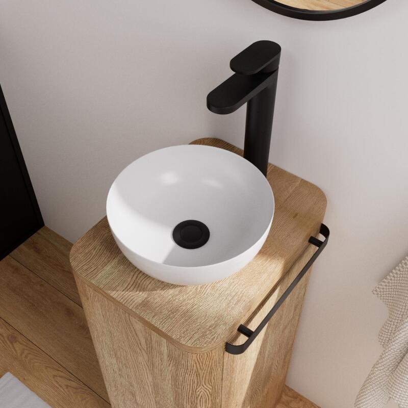 Ensemble meuble lave-mains TOM + vasque MAUD + robinet ROB + miroir PEPPER