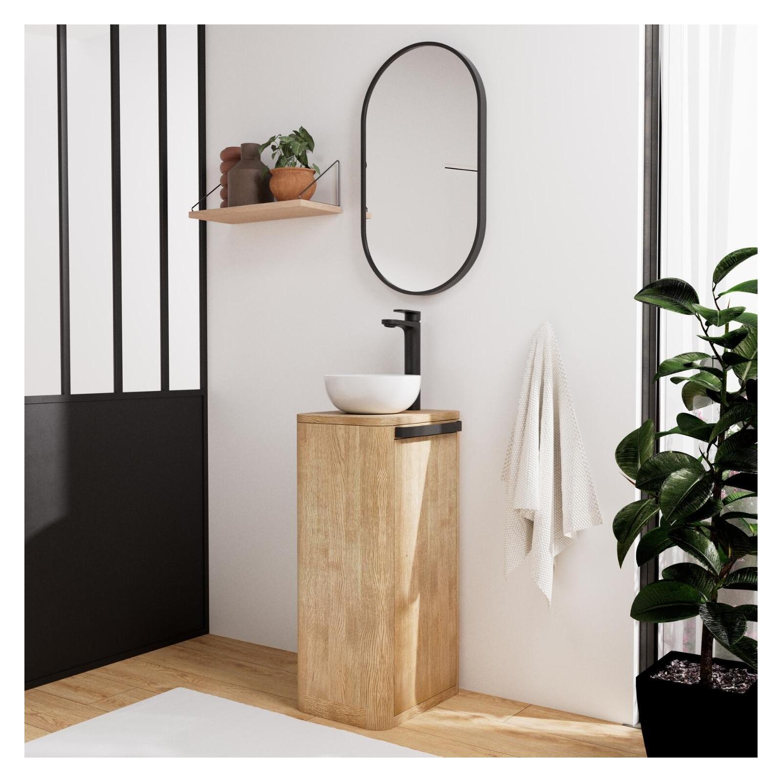 Ensemble meuble lave-mains TOM + vasque MAUD + robinet ROB + miroir PEPPER