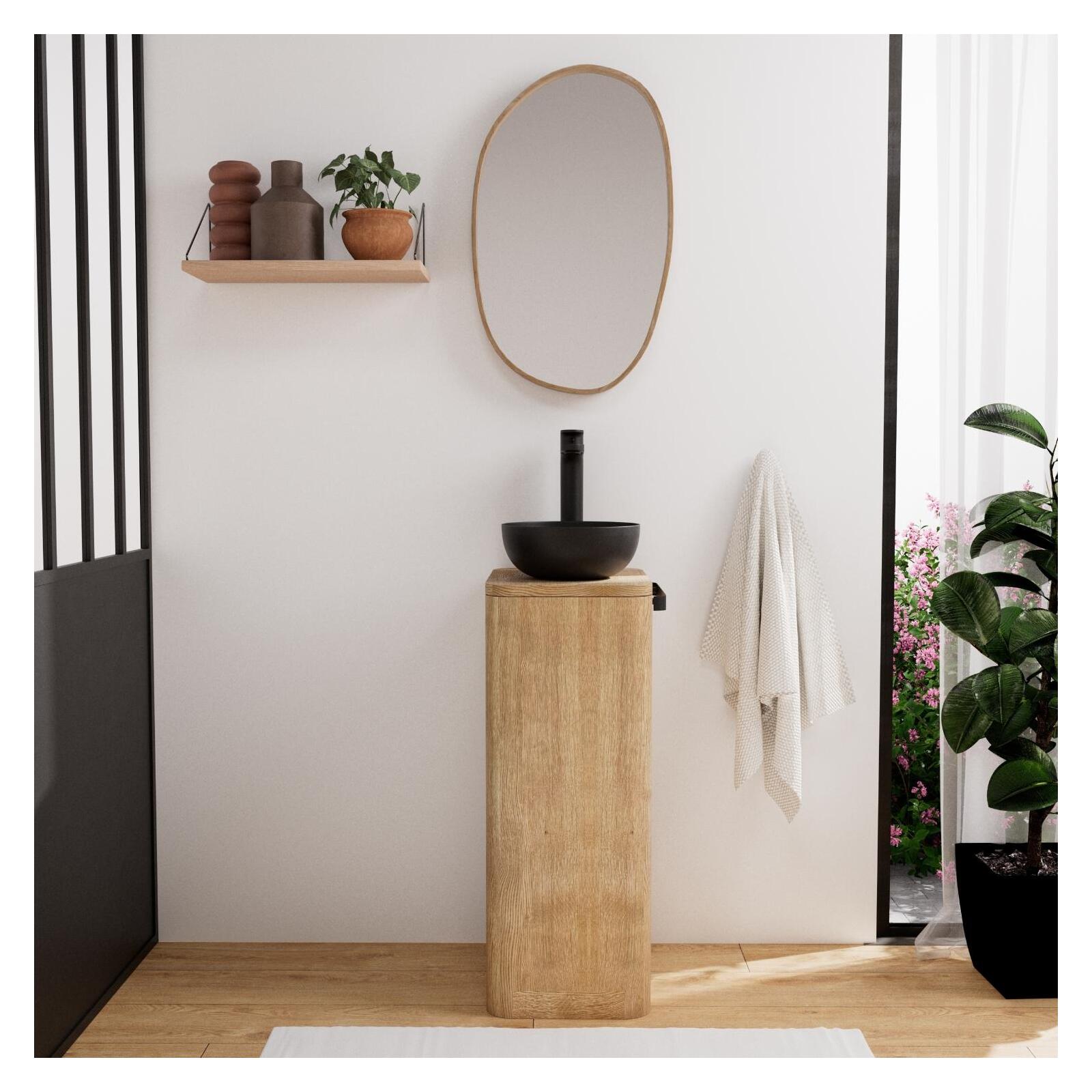 Ensemble meuble lave-mains TOM + vasque MAUD + robinet ROB + miroir OAKY