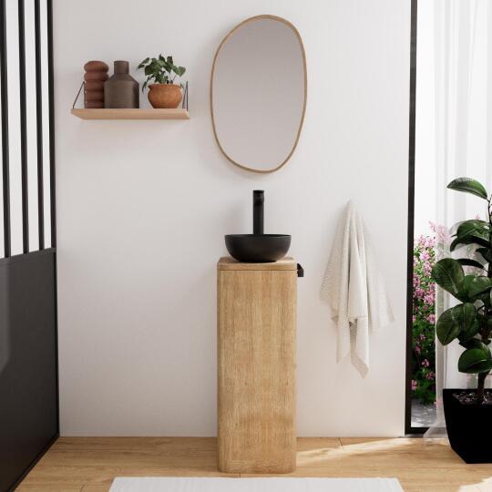 Ensemble meuble lave-mains TOM + vasque MAUD + robinet ROB + miroir OAKY