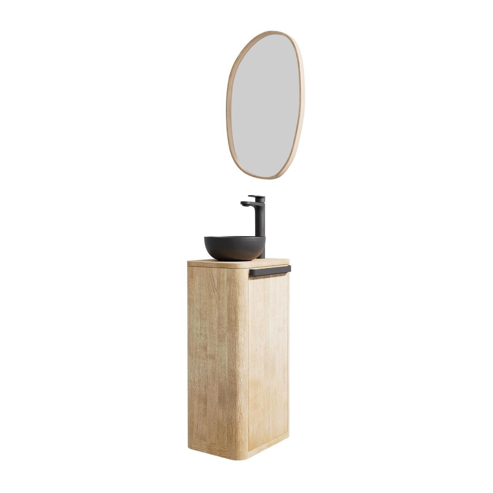 Ensemble meuble lave-mains TOM + vasque MAUD + robinet ROB + miroir OAKY
