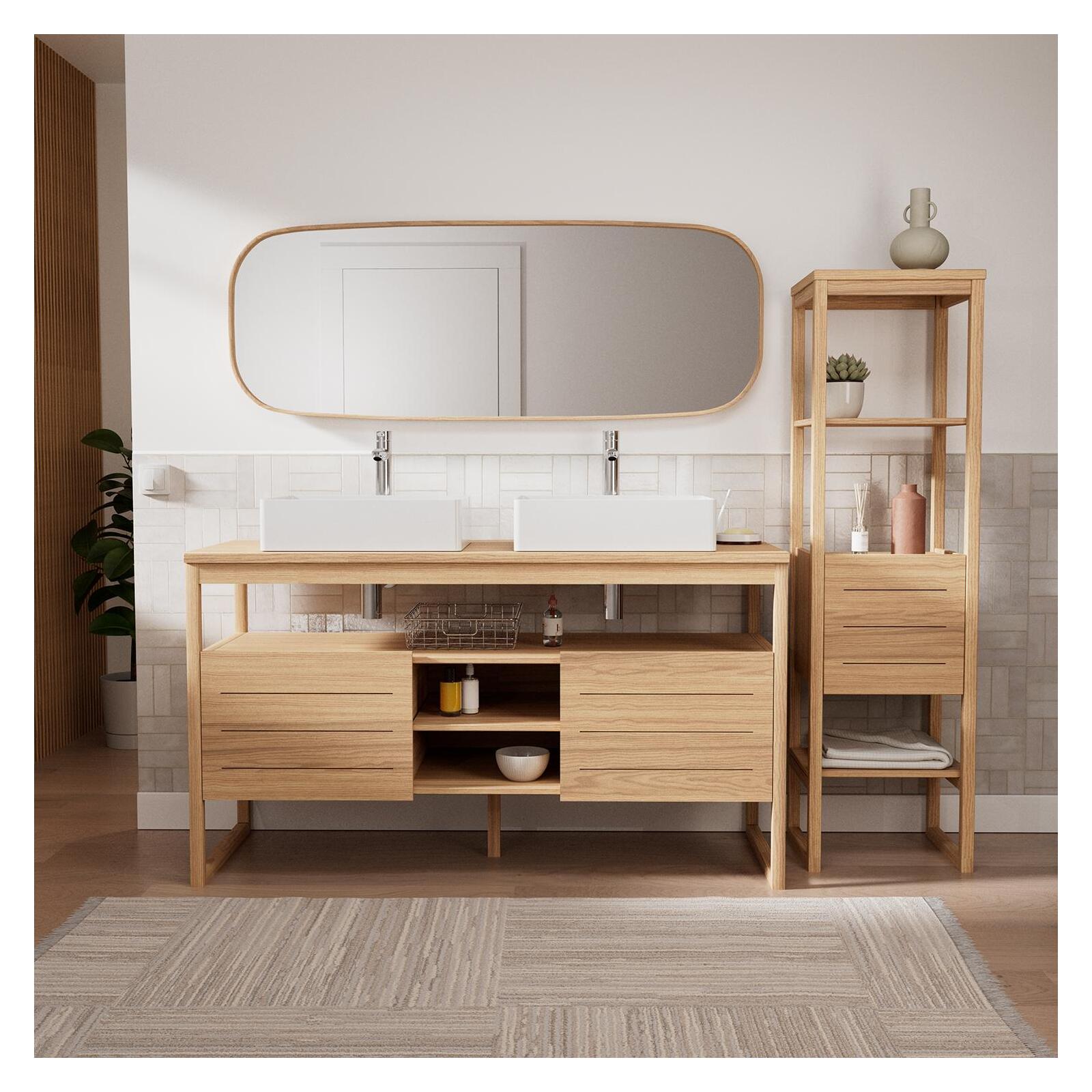 Ensemble meuble double vasque 140 cm + Vasques + Robinets + Miroir + Colonne