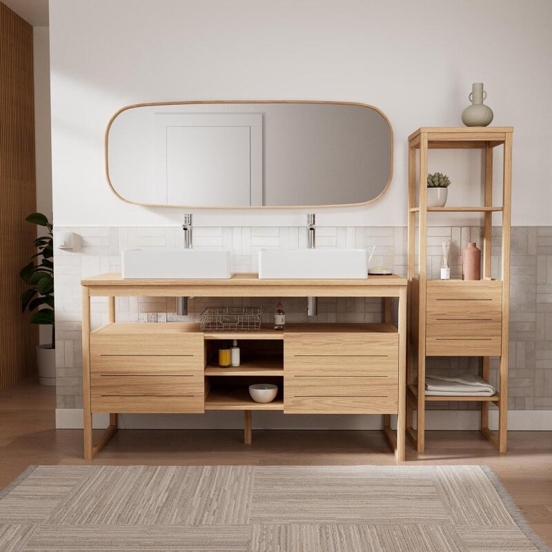 Ensemble meuble double vasque 140 cm + Vasques + Robinets + Miroir + Colonne