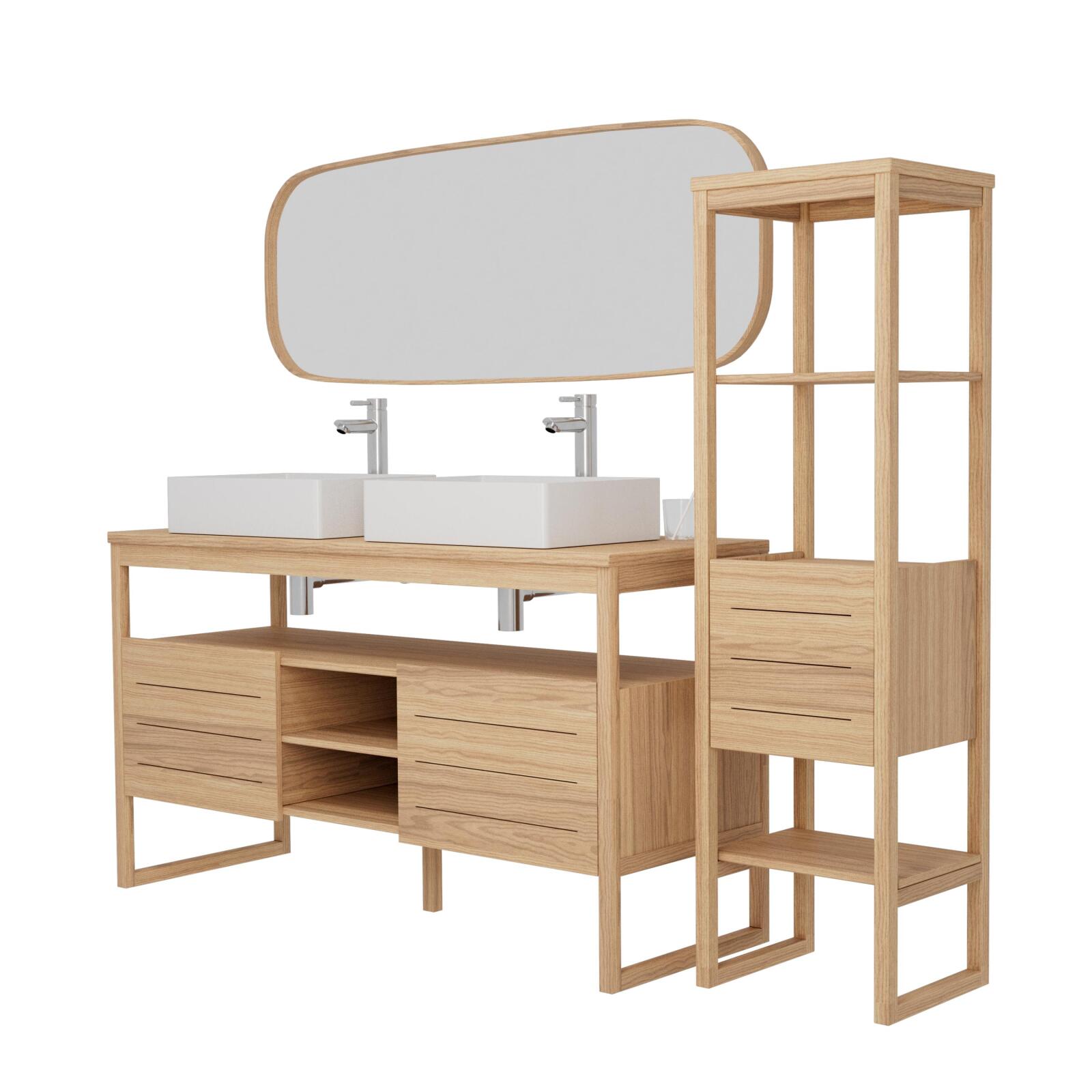 Ensemble meuble double vasque 140 cm + Vasques + Robinets + Miroir + Colonne