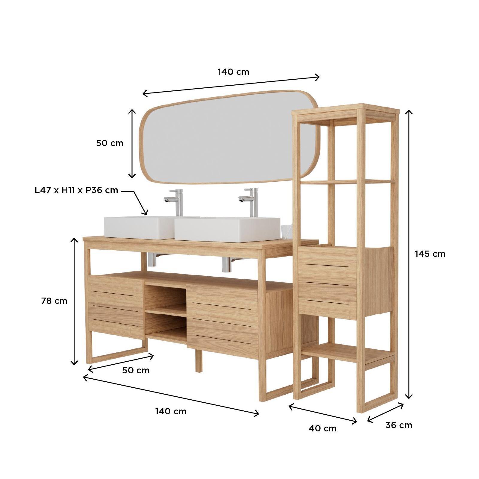 Ensemble meuble double vasque 140 cm + Vasques + Robinets + Miroir + Colonne