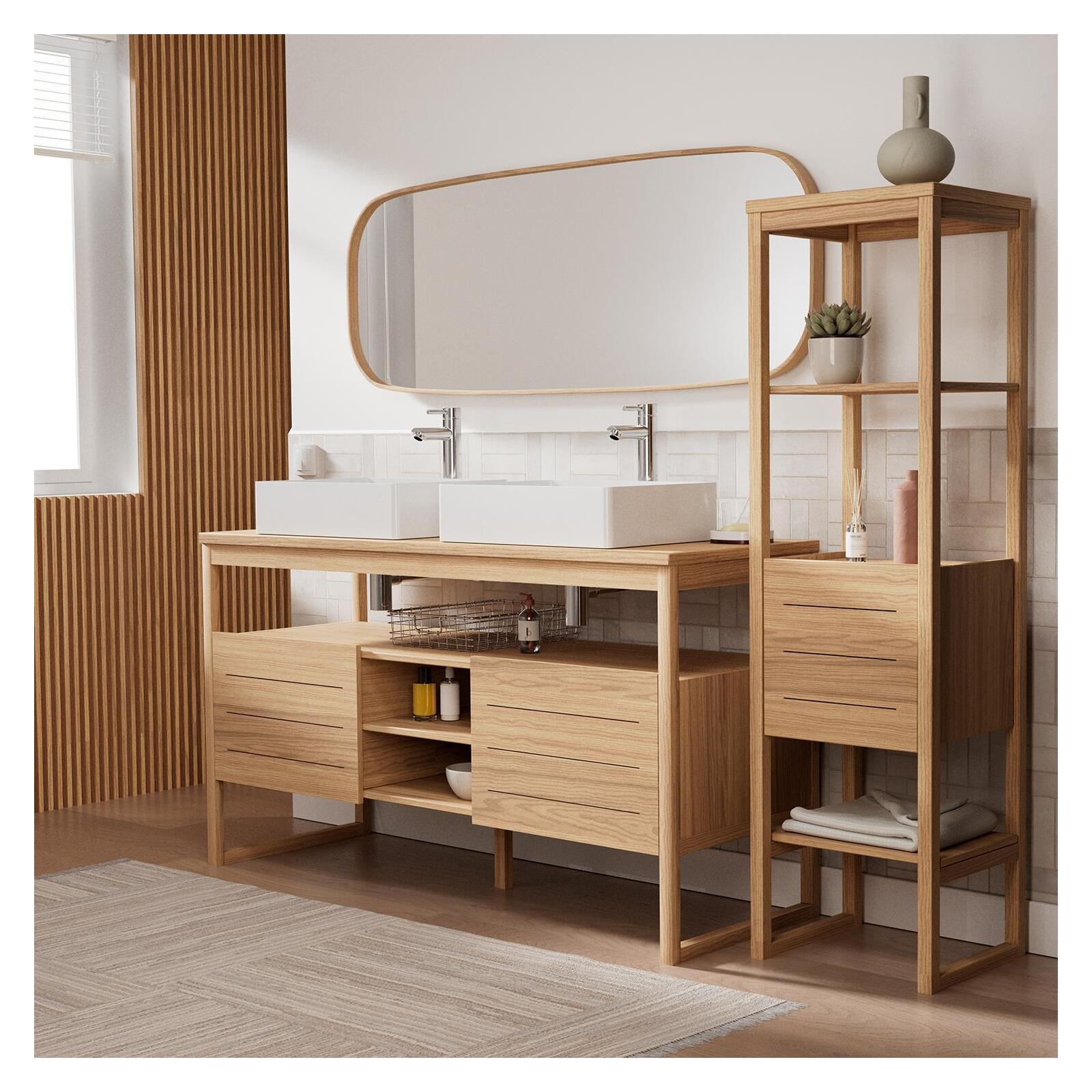 Ensemble meuble double vasque 140 cm + Vasques + Robinets + Miroir + Colonne