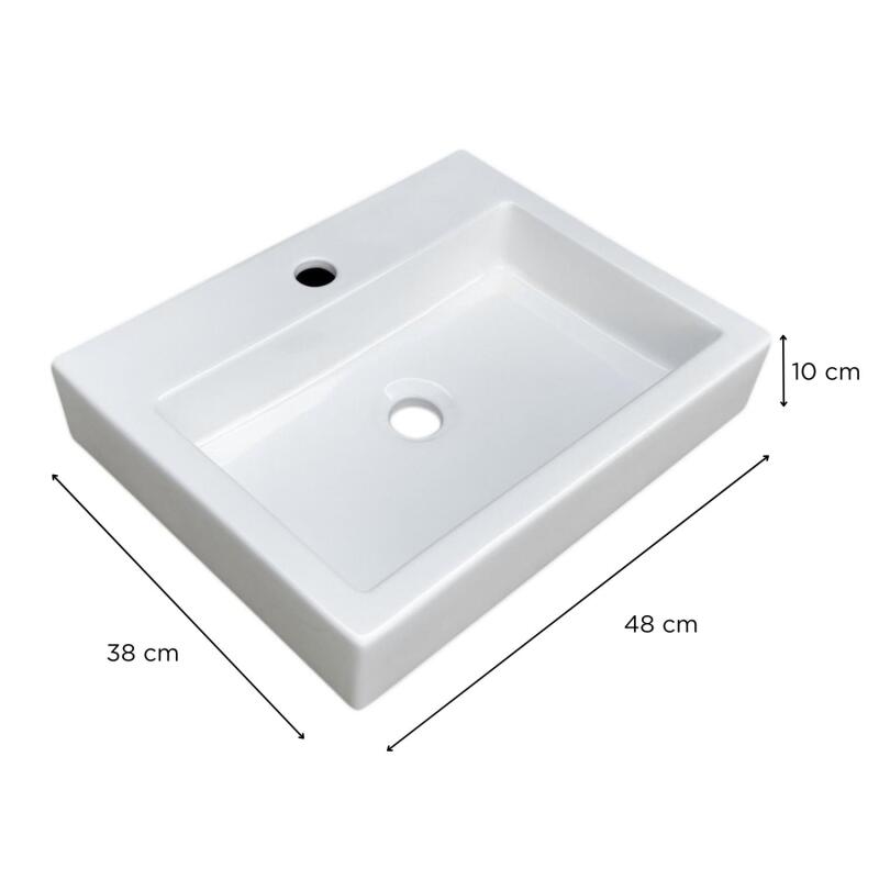 Vasque à poser rectangulaire 48x38cm PADI + robinet ROB + bonde LIV