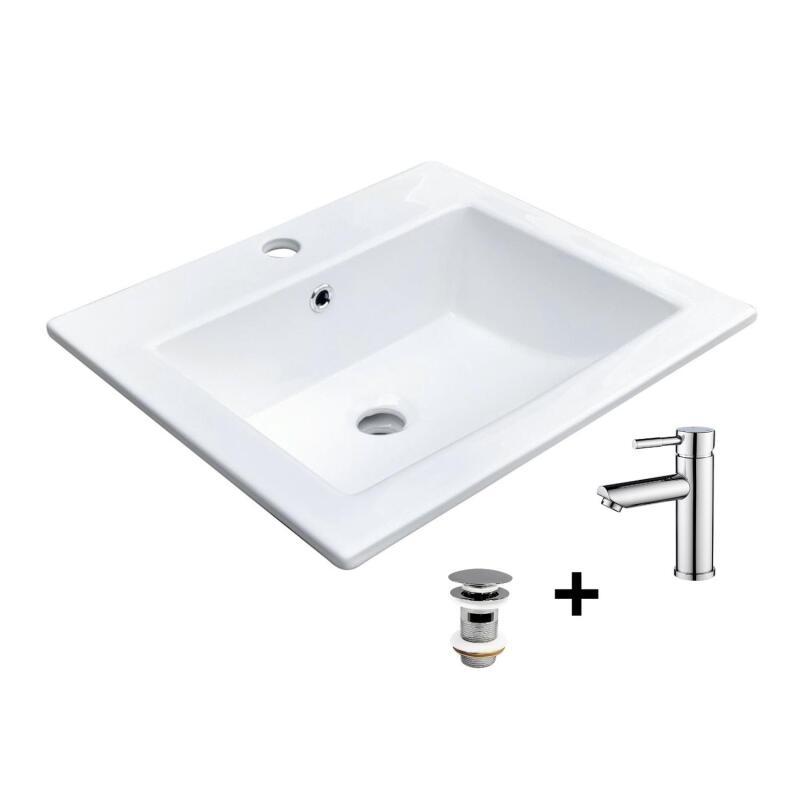 Vasque à encastrer rectangulaire 50x43cm + robinet TAP + bonde CLINT