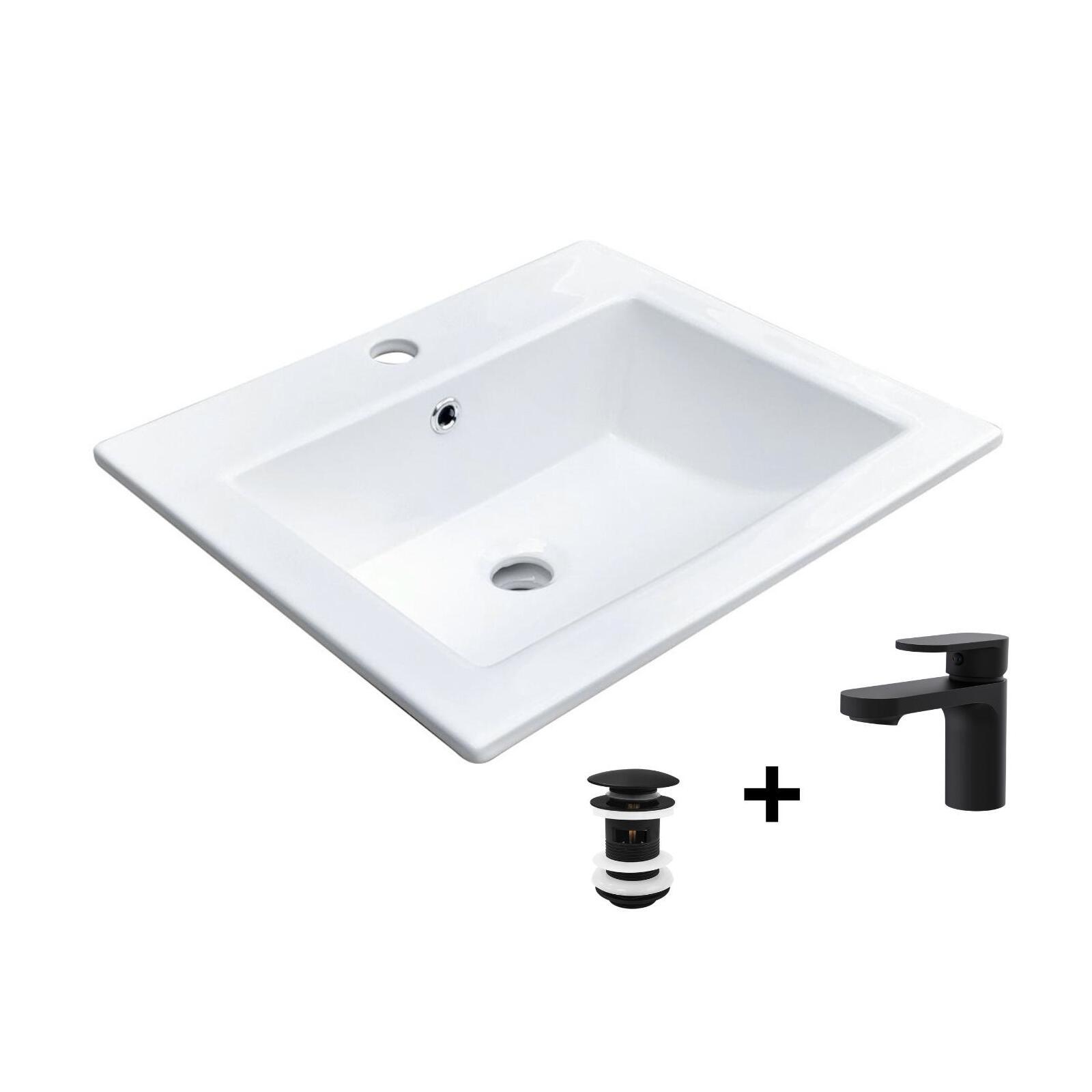 Vasque à encastrer rectangulaire 50x43cm LINA + robinet ROB + bonde CLINT