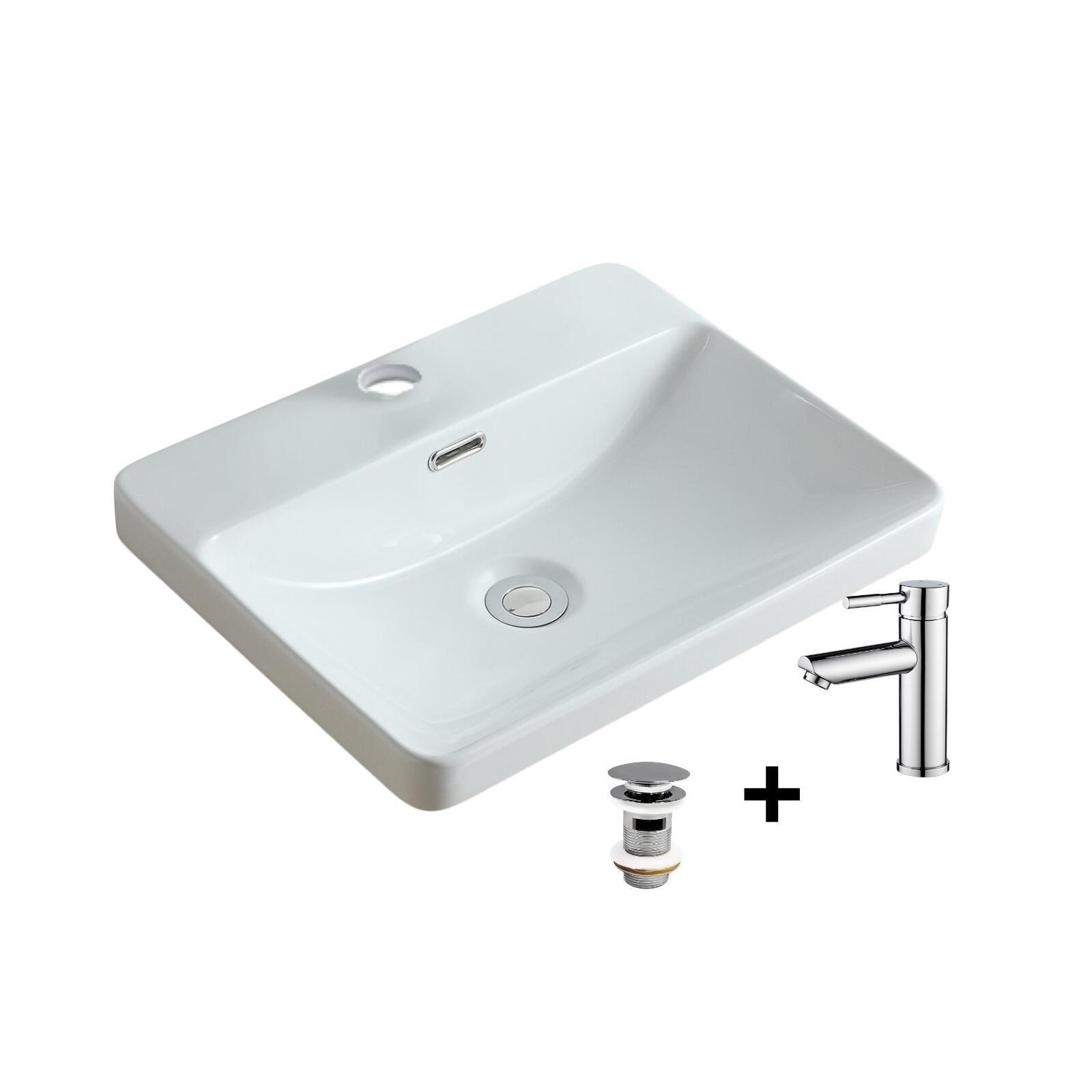 vasque à encastrer rectangulaire 48x37 LEA + robinet TAP + bonde CLINT