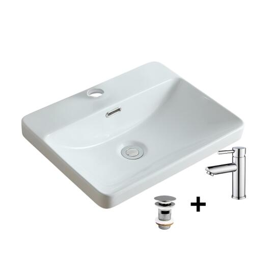vasque à encastrer rectangulaire 48x37 LEA + robinet TAP + bonde CLINT